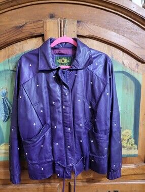 Vintage Avanti Purple Rhinestone Embellished Leather Jacket